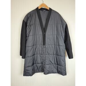 Eileen Fisher Black Quilted Puffer Coat Boiled Wool Sleeves Side Pockets Medium